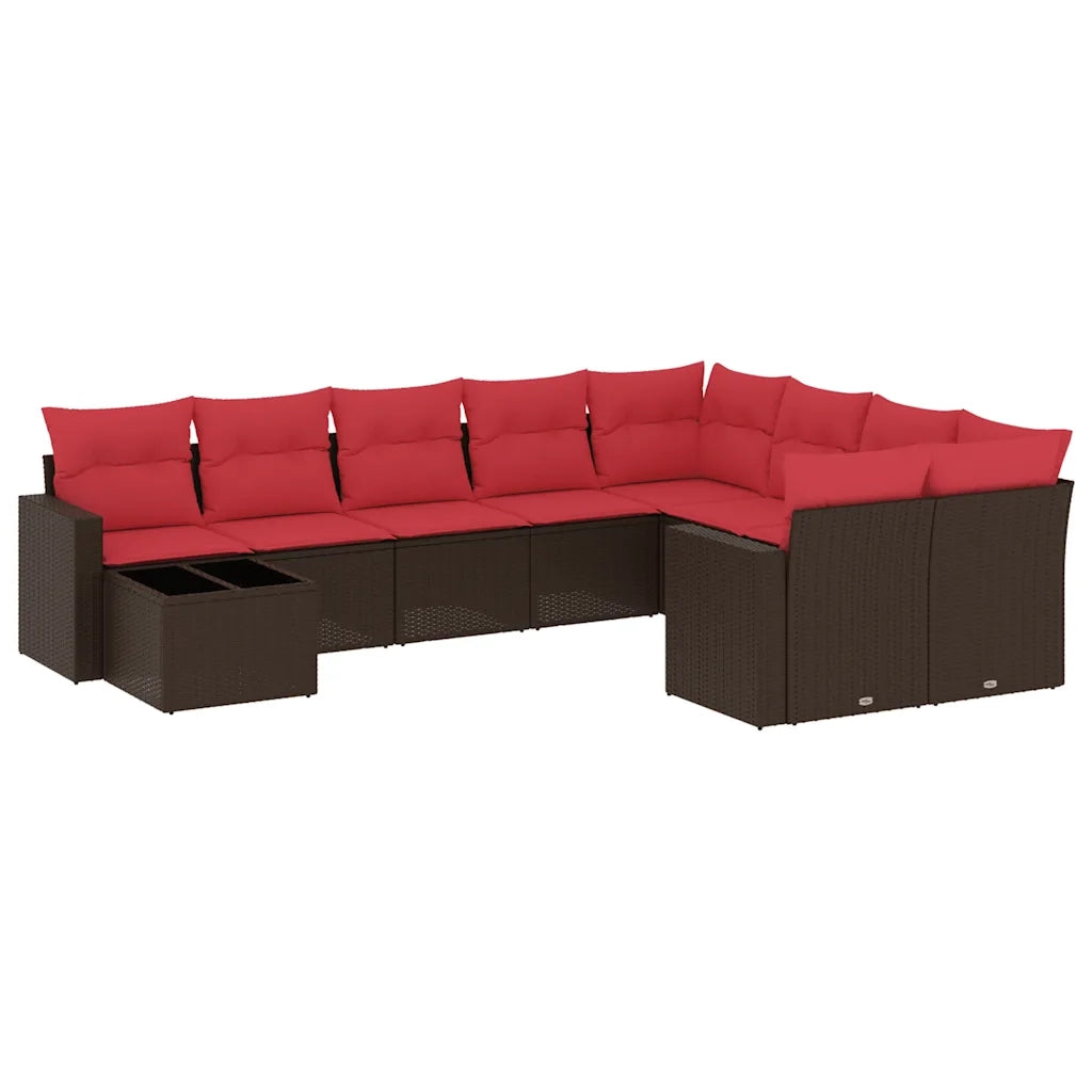 Set Divani da Giardino 10pz con Cuscini in Polyrattan Marrone 3219454
