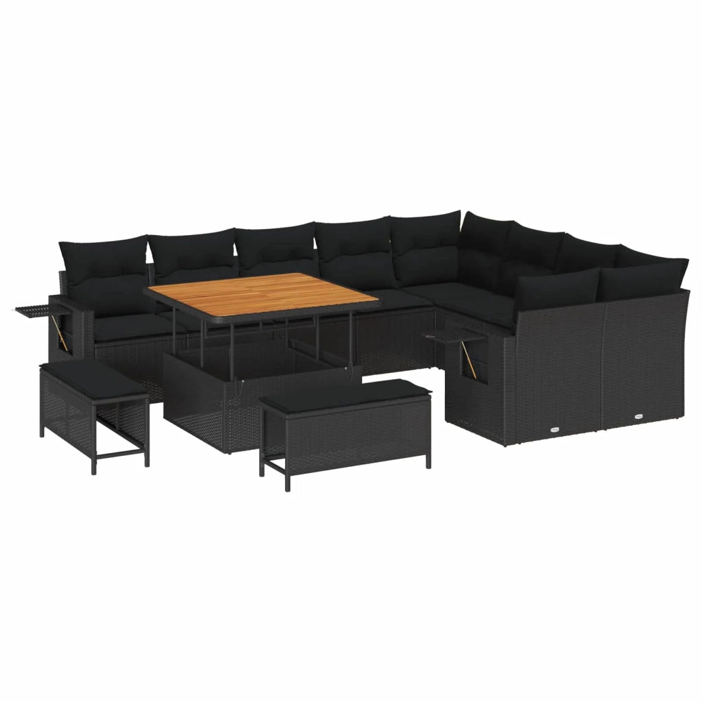 Set Divano da Giardino con cuscino 13 pcs Nero polyrattan