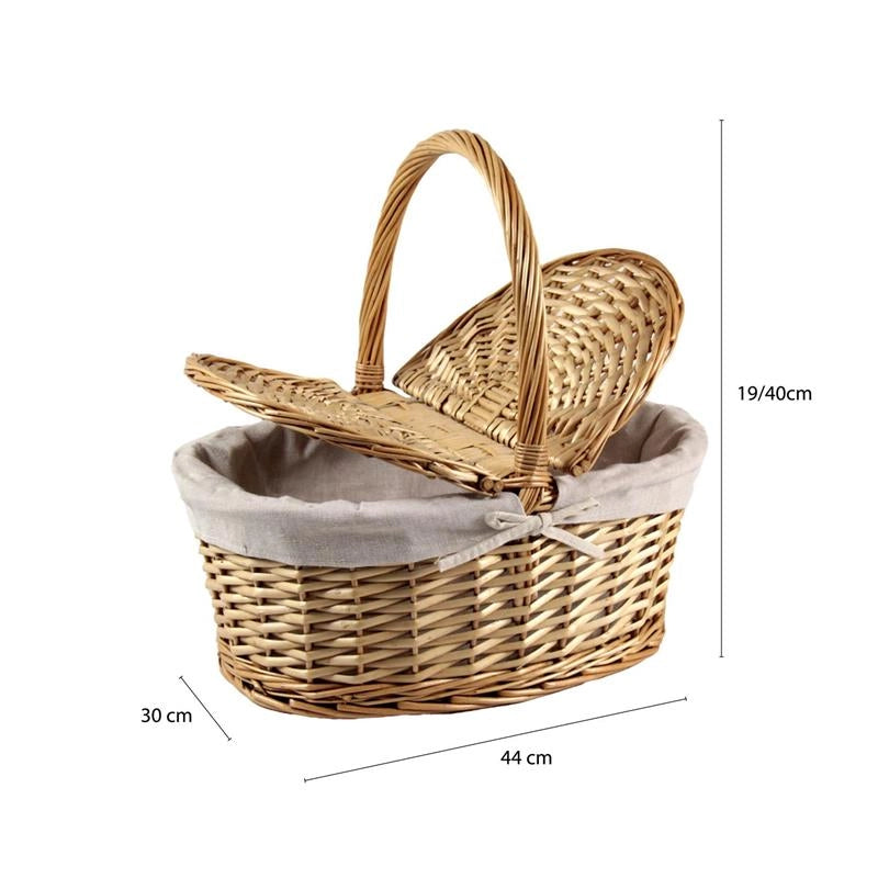 CESTINO DA PICNIC OVALE IN VIMINI CON FODERA INTERNA E MANICO DIMENSIONI 44X30X19/40H CM