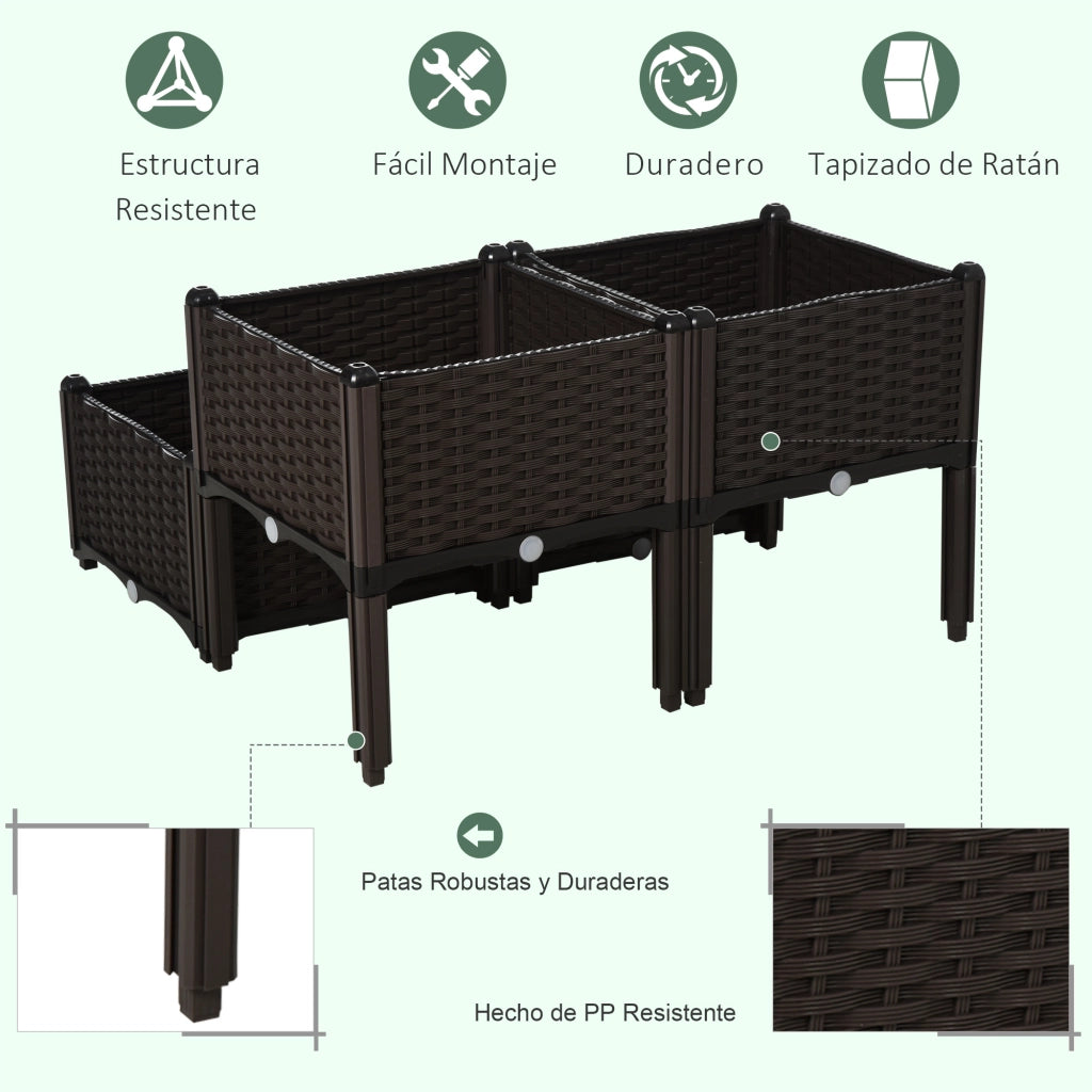 4 Jardineras Cuadradas Exterior Imitaci¨®n Mimbre ¨C zephmum ¨C 40x40x26/44 cm Marr¨®n