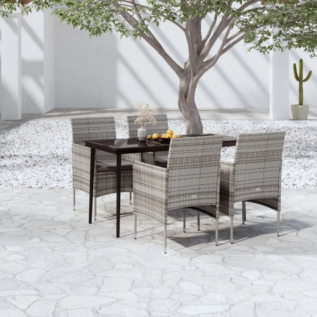 Set da Pranzo da Giardino 5 pz con Cuscini Grigio e Nero 3099313