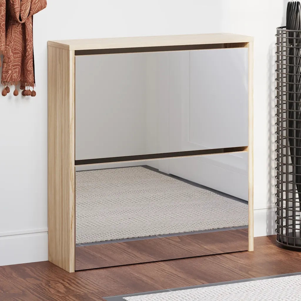 Scarpiera | Mobile per scarpe con 2 Ripiani e Specchio Colore Rovere 63x17x67 cm
