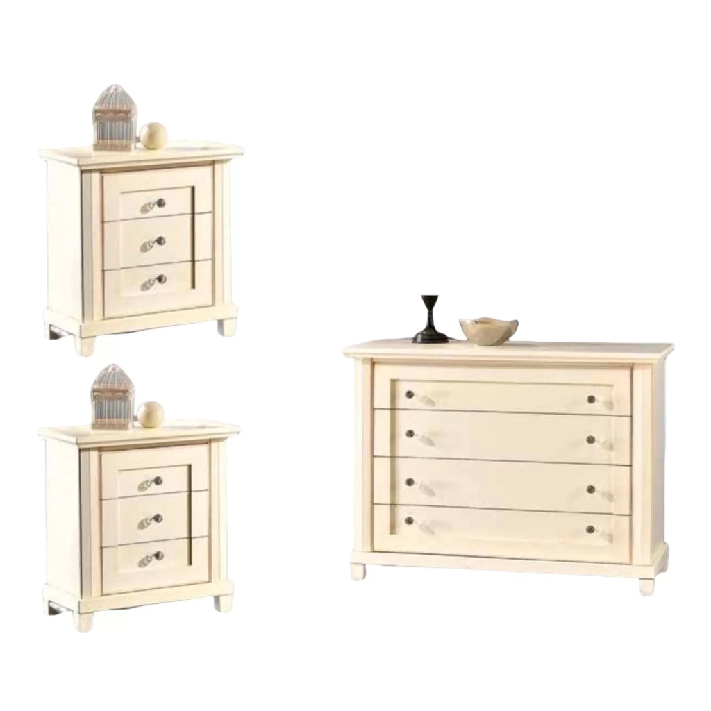 1 como' 2 comodini classico in legno colore avorio - Mobili 2G