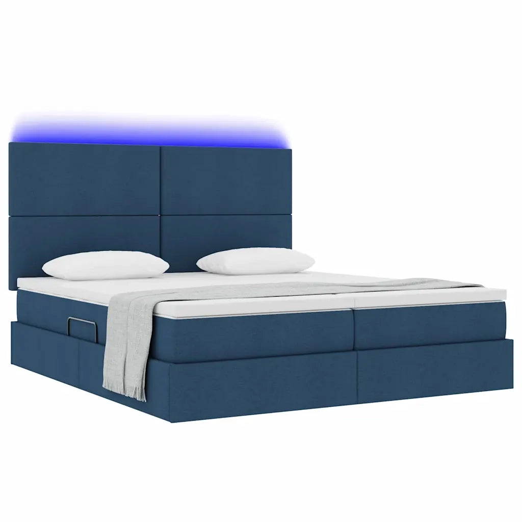 Letto con luci a strisce a LED Blu 180 x 200 cm Tessuto