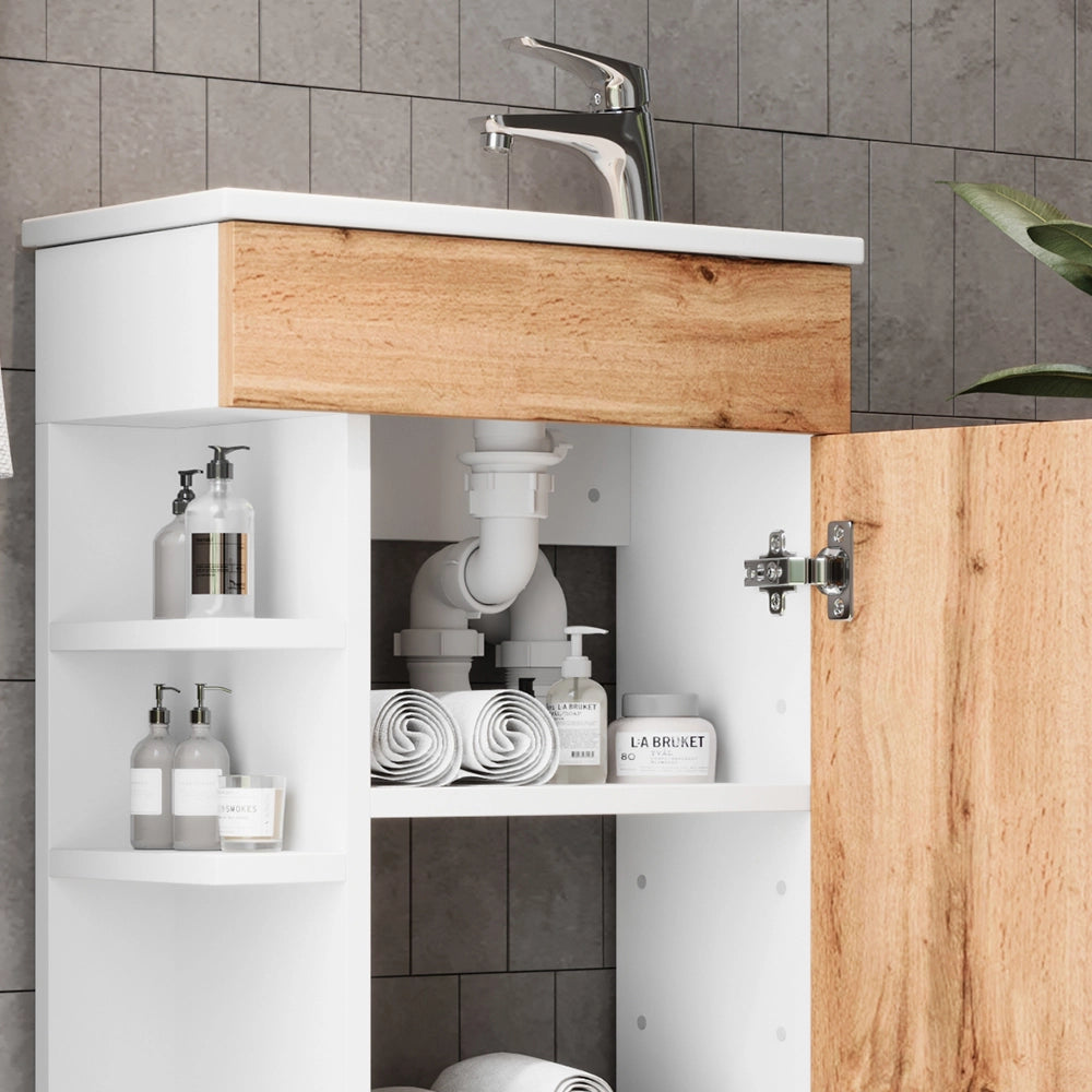 Vicco Set mobili bagno Quercia dorata 2 parti, con lavabo