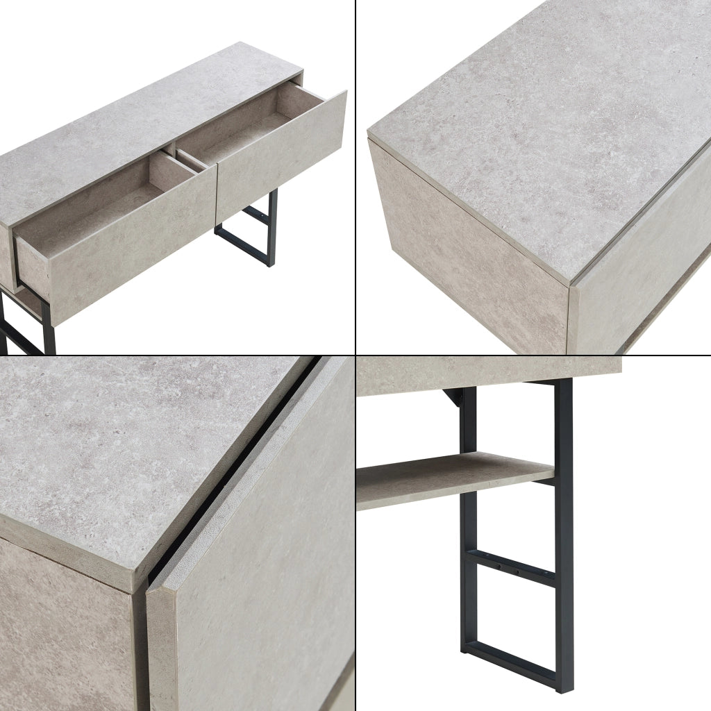 Tavolo Consolle Varberg con Cassetti e Ripiano 75 x 120 x 30 cm - Effetto Cemento Chiaro [en.casa]