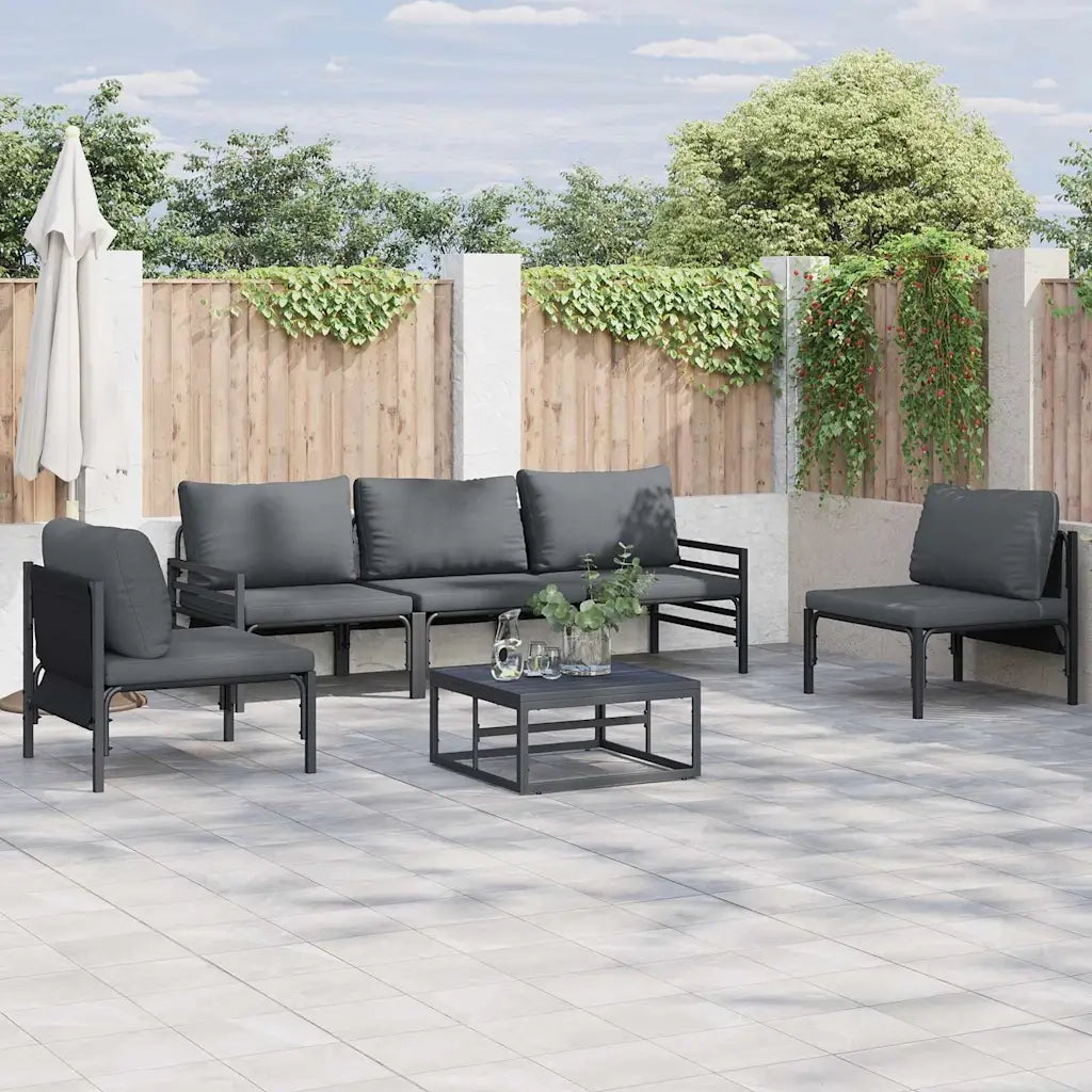Set Divano da Giardino con cuscino 6 pcs Nero Acciaio
