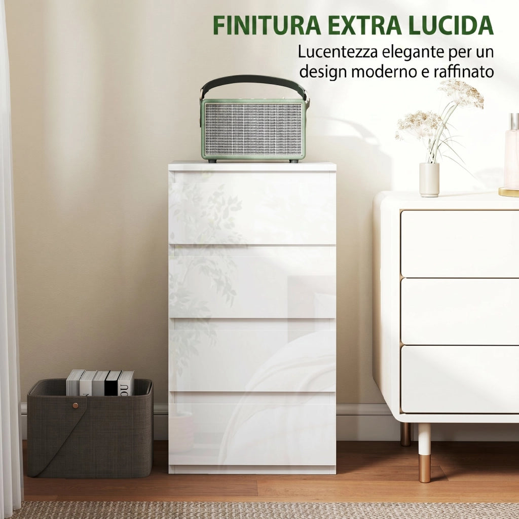 Com¨° Slim. 4 cassetti lucidi. bianco. per camera da letto.