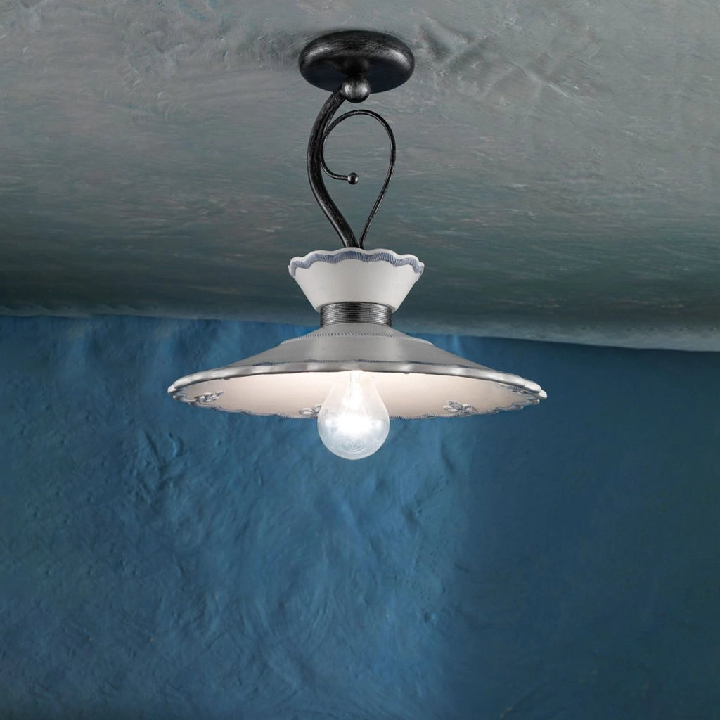 Plafoniera Classica Ravenna Metallo E Ceramica Nero Sfumato Arg. 31Cm 1 Luce E27