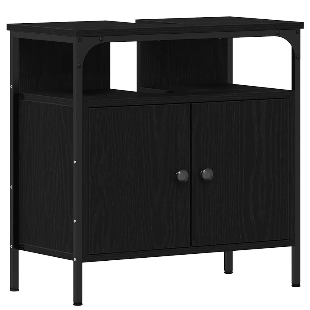 Set di mobili per il Bagno | Armadio da bagno 3 pz Nero Legno multistrato