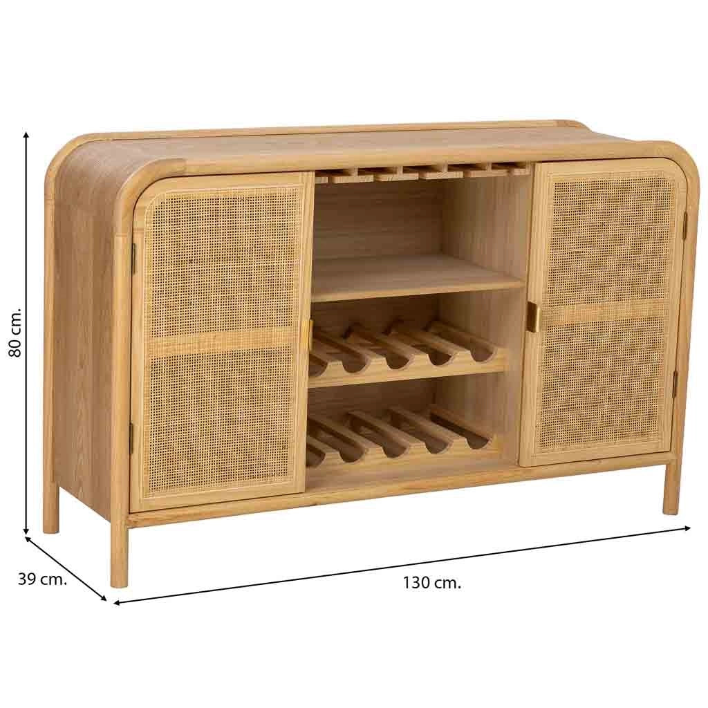 Credenza in legno e rattan marrone 130x39x80h cm