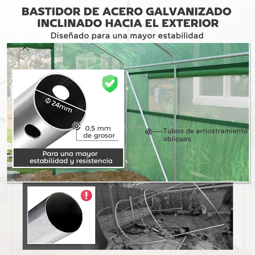 Serra da giardino 4x3x2 m ¨C Minimal ¨C verde con 2 finestre e porta a zip