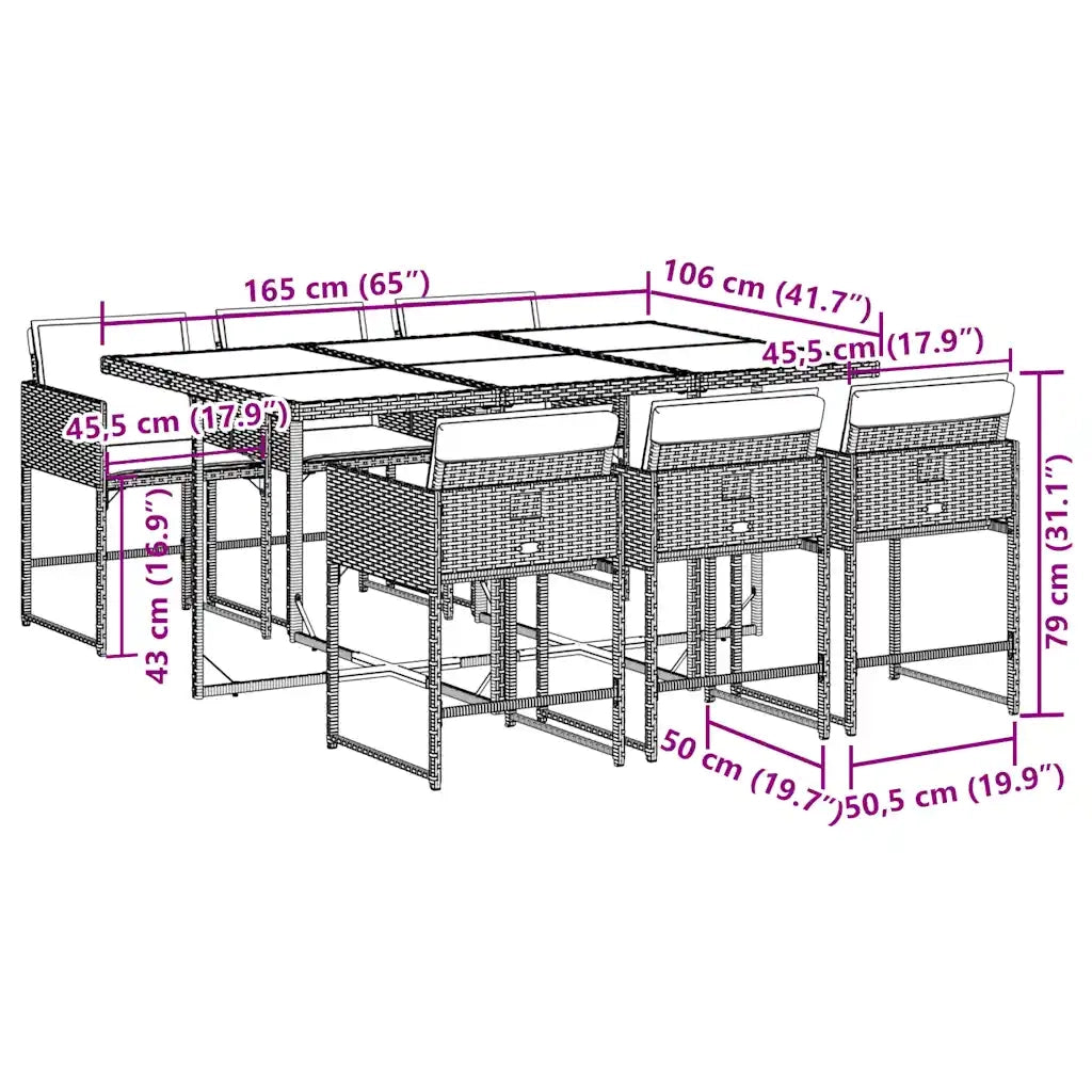 Set da Pranzo da Giardino 7 pz con Cuscini in Polyrattan Grigio 3211274