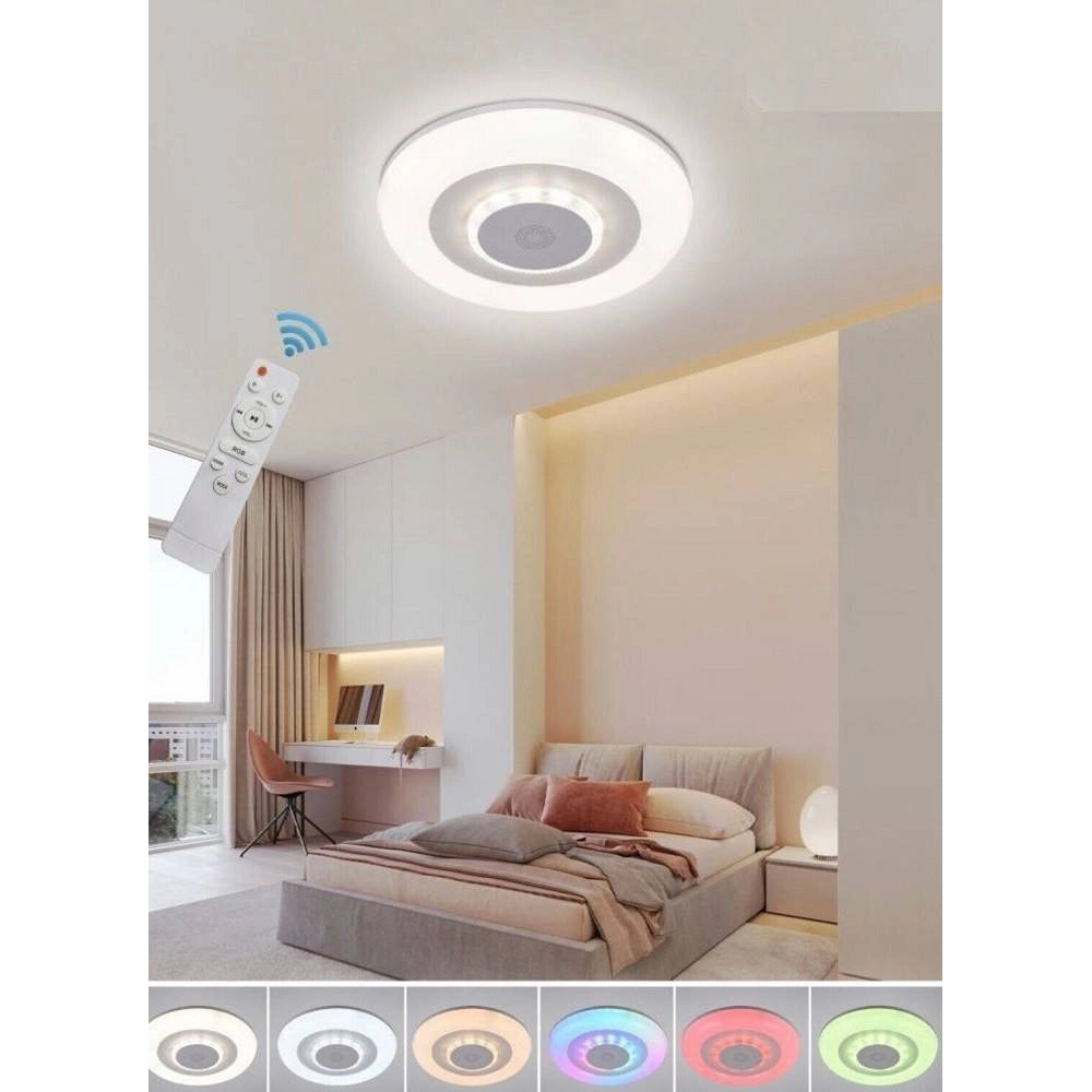 Trade Shop - Plafoniera Soffitto Luce Led Rgb Bluetooth Cassa Telecomando Dimmerabile C44-rgb-o -