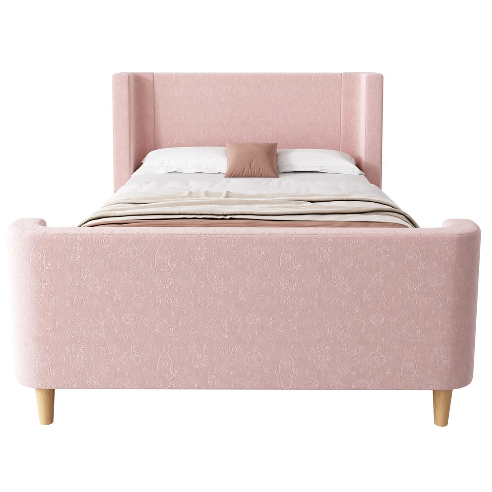 Letto Singolo Imbottito per Bambini ¨C MINIMAL ¨C Rosa, Velluto, 90x200