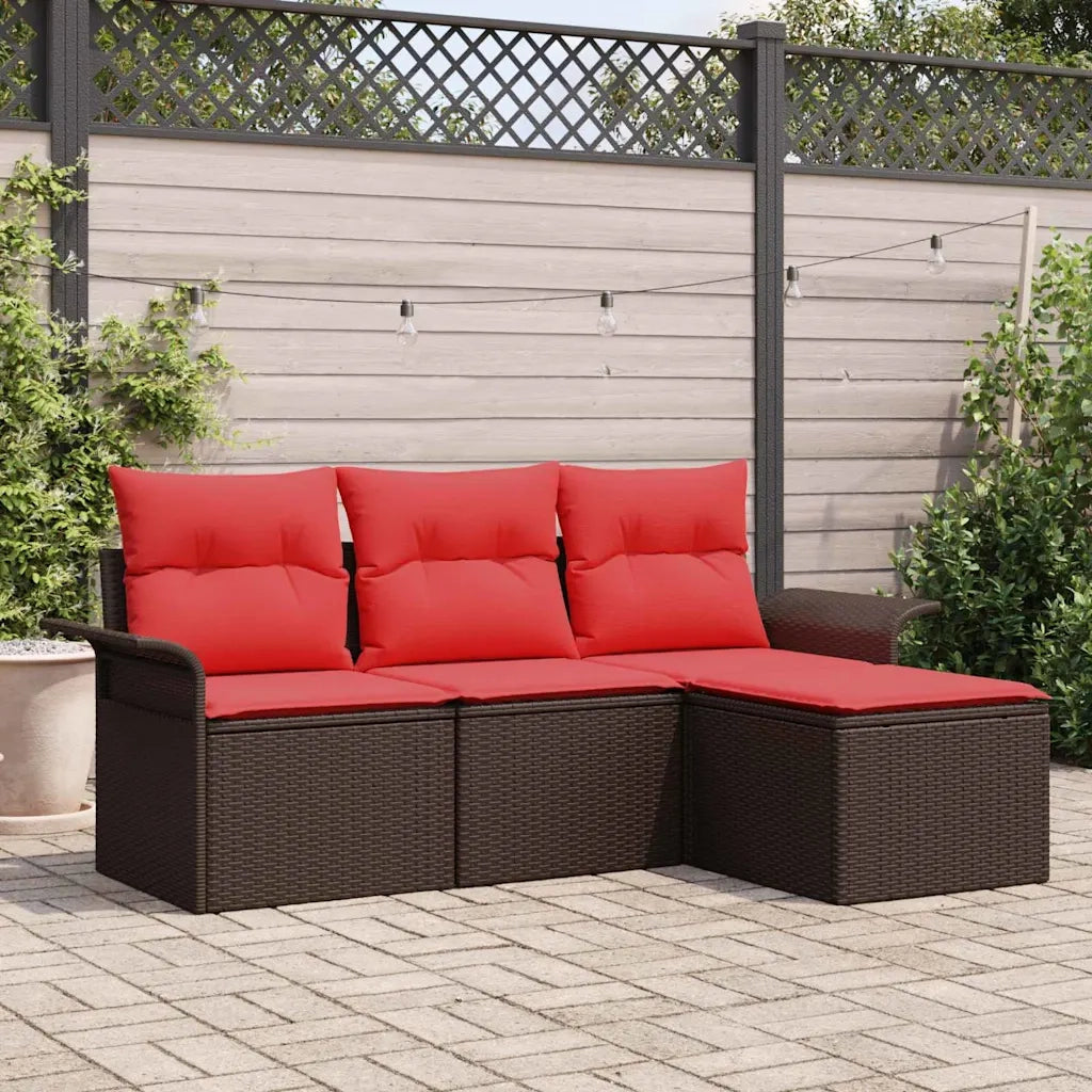 Set Divano da Giardino con cuscino 4 pcs Marrone polyrattan 3345314