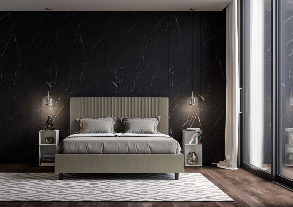 BS COM Letto matrimoniale contenitore imbottito 160x210 similpelle cappuccino