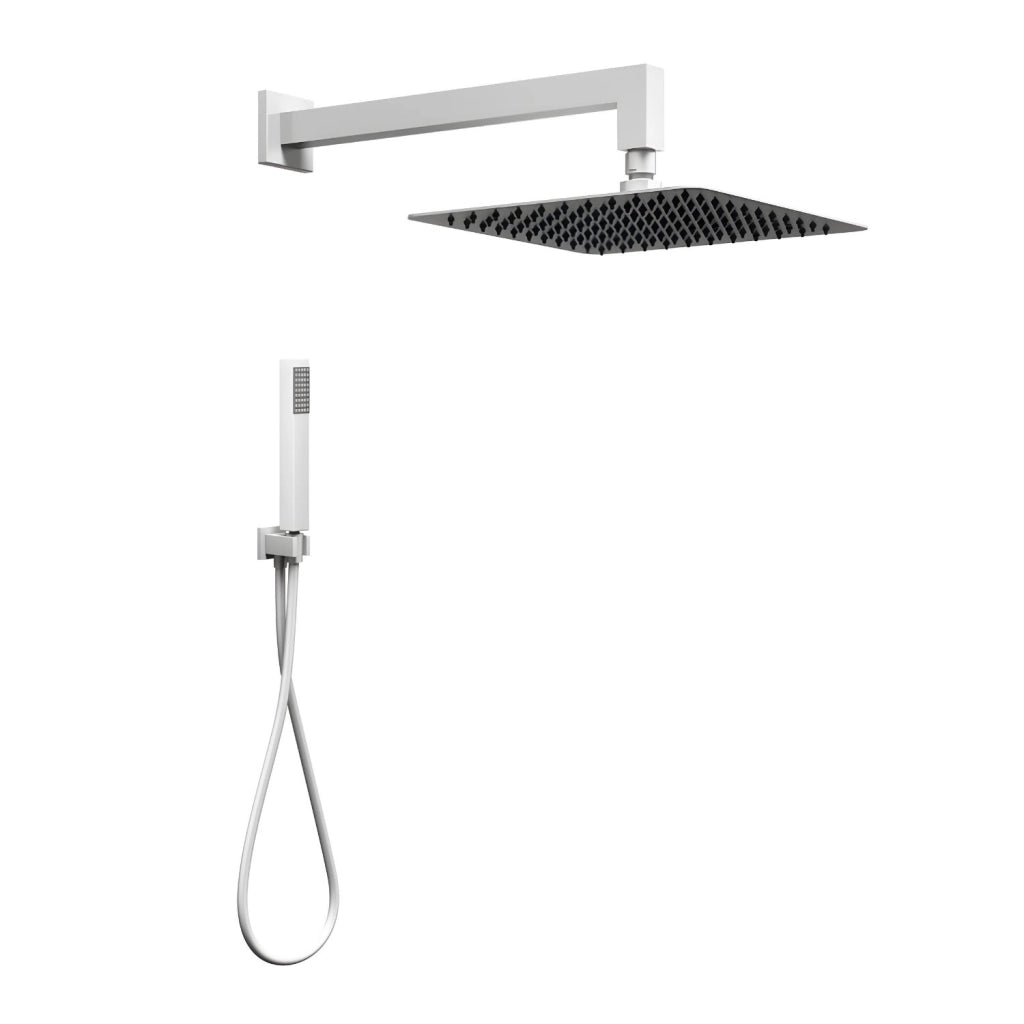 Set per doccia soffione quadro in acciaio inox 25x25 millimetri opaco *** tinta bianco, confezione 1