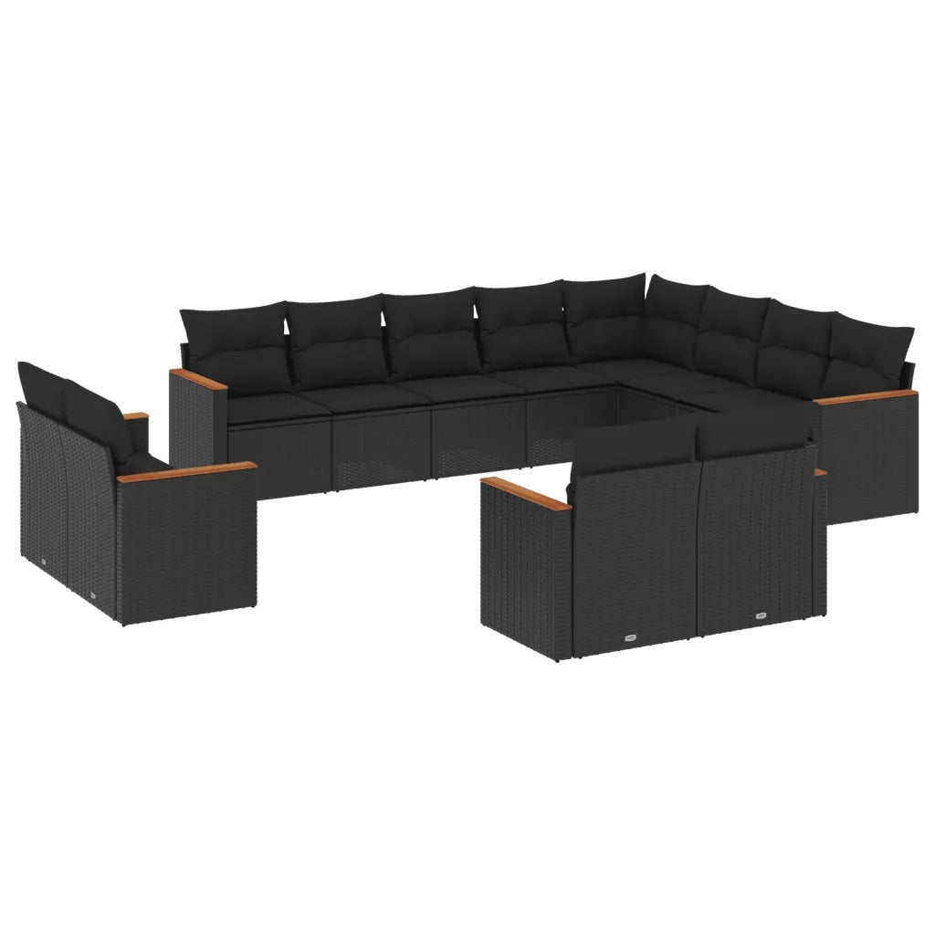 Set Divani da Giardino 12 pz con Cuscini Nero in Polyrattan 3226510