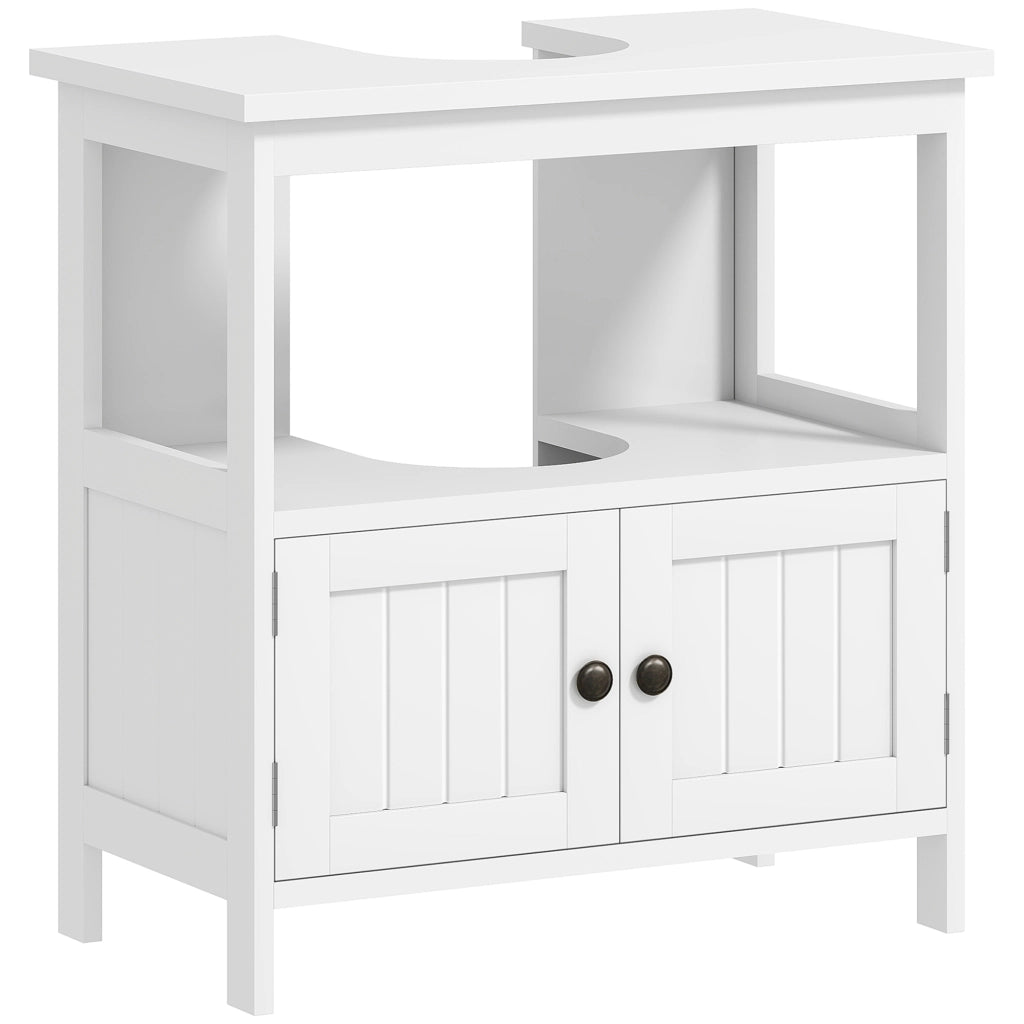 Mobile Sottolavabo con Ripiano e Armadietto, Intaglio e U e 2 Ante, 60x30x60 cm, Bianco
