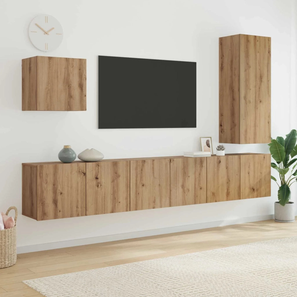 Unit¨¤ TV da Parete 5 pz | Armadietto TV | Mobile Porta TV Rovere artigianale Legno multistrato