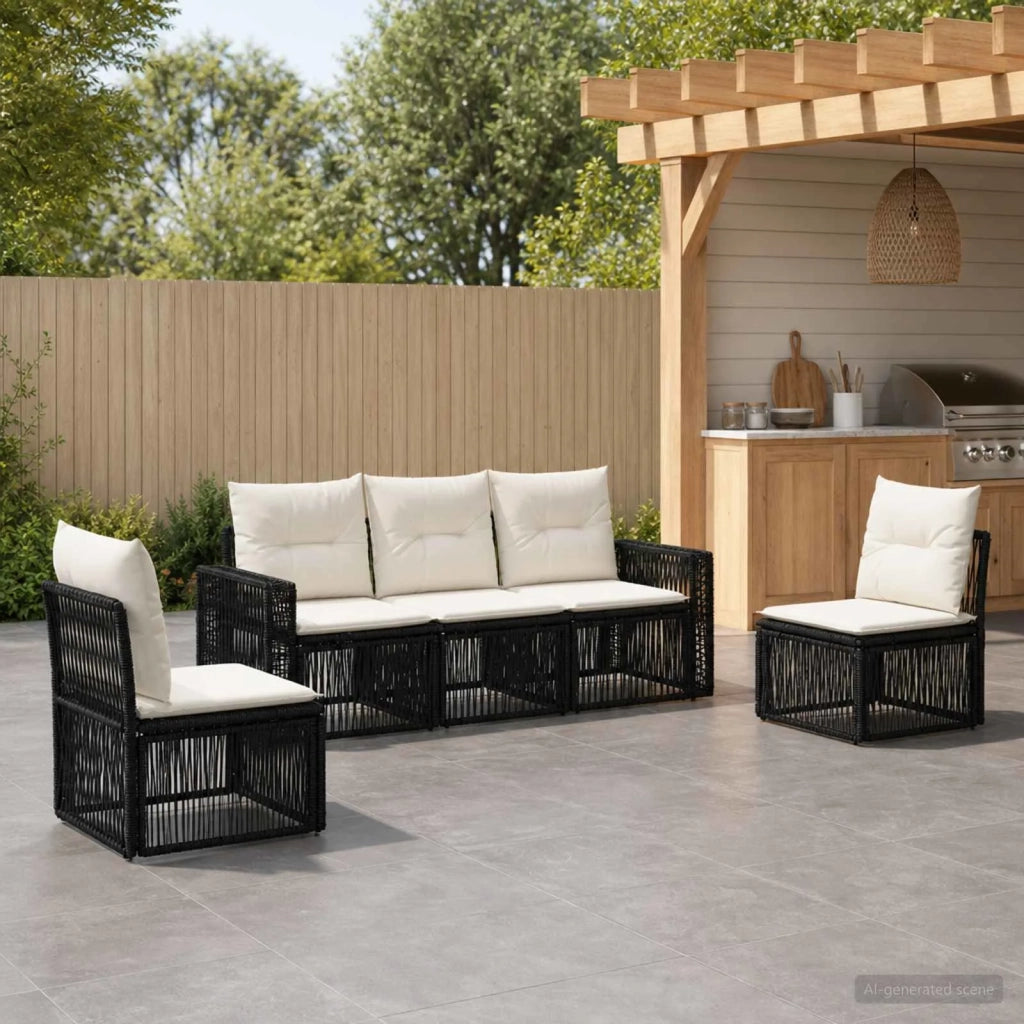 Set Divano da Giardino 5 pz Nero e Bianco Crema polyrattan 3435079