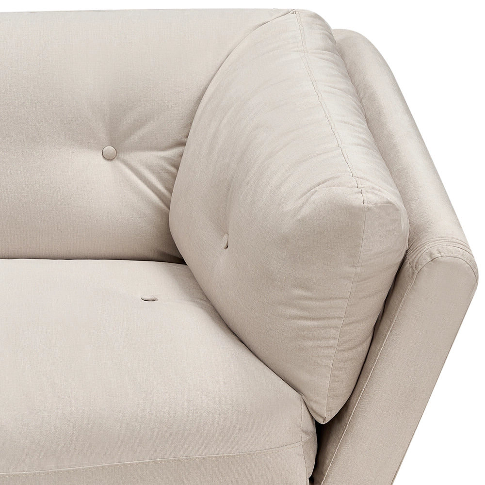 Divano gambe in metallo velluto beige 210 x 90 cm con cuscini retrò