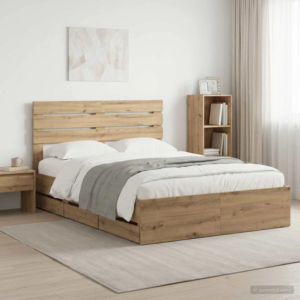 Bed Frame with Storage and Headboard Artisan Oak 160 x 200 cm 3445811
