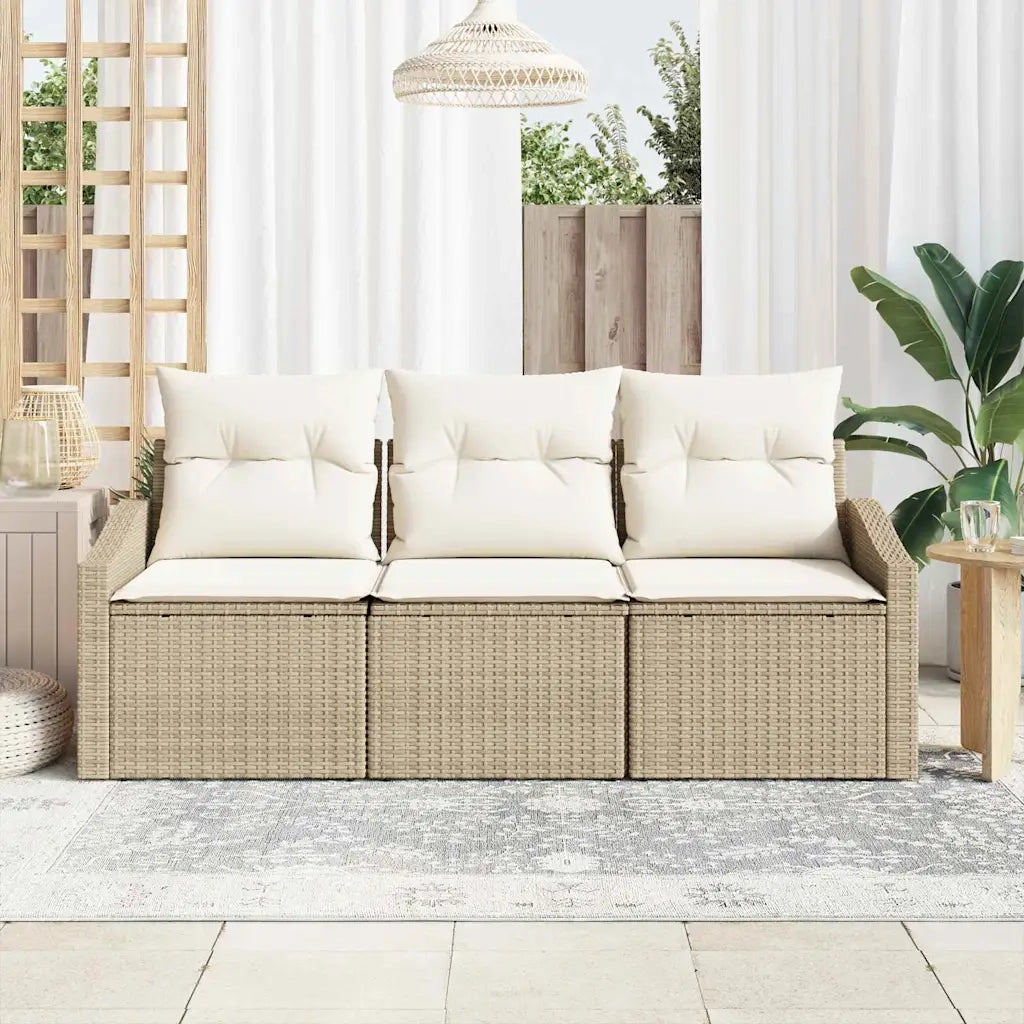Set di divani con cuscino 3 pcs Beige polyrattan 3346581