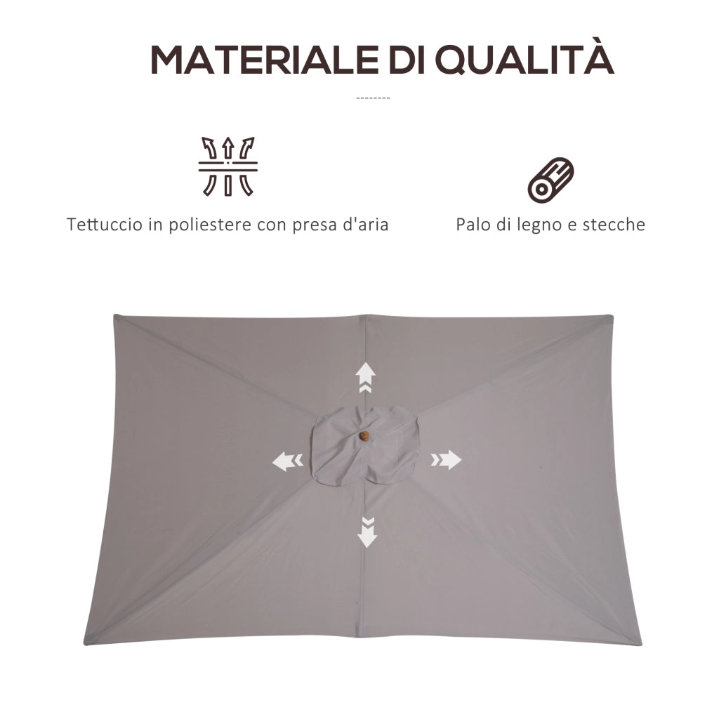 Ombrellone da Giardino ¨C Minimal ¨C Grigio Legno 2x3 m
