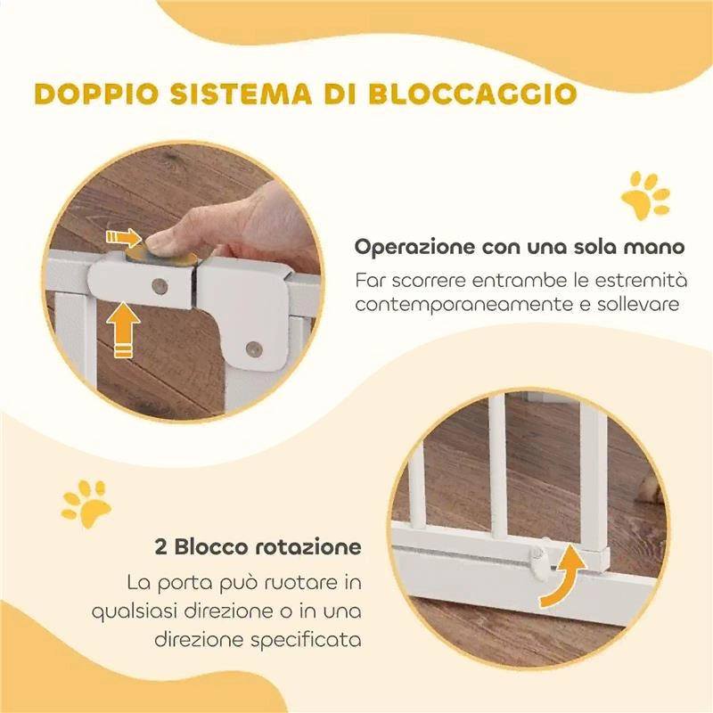 CANCELLETTO PER CANI ESTENSIBILE E REGOLABILE PER SCALE E PORTE, IN ACCIAIO E ABS, 75-85X76 CM, BIANCO