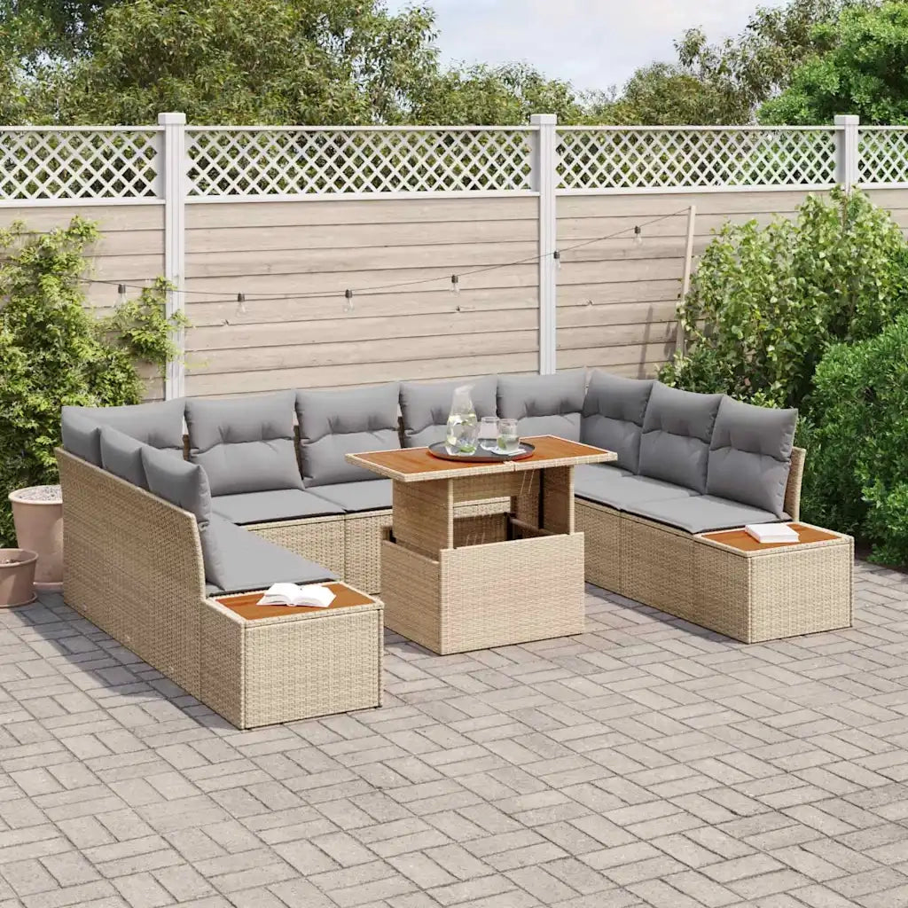 Set da Pranzo per Giardino con cuscino 10 pcs Beige e grigio