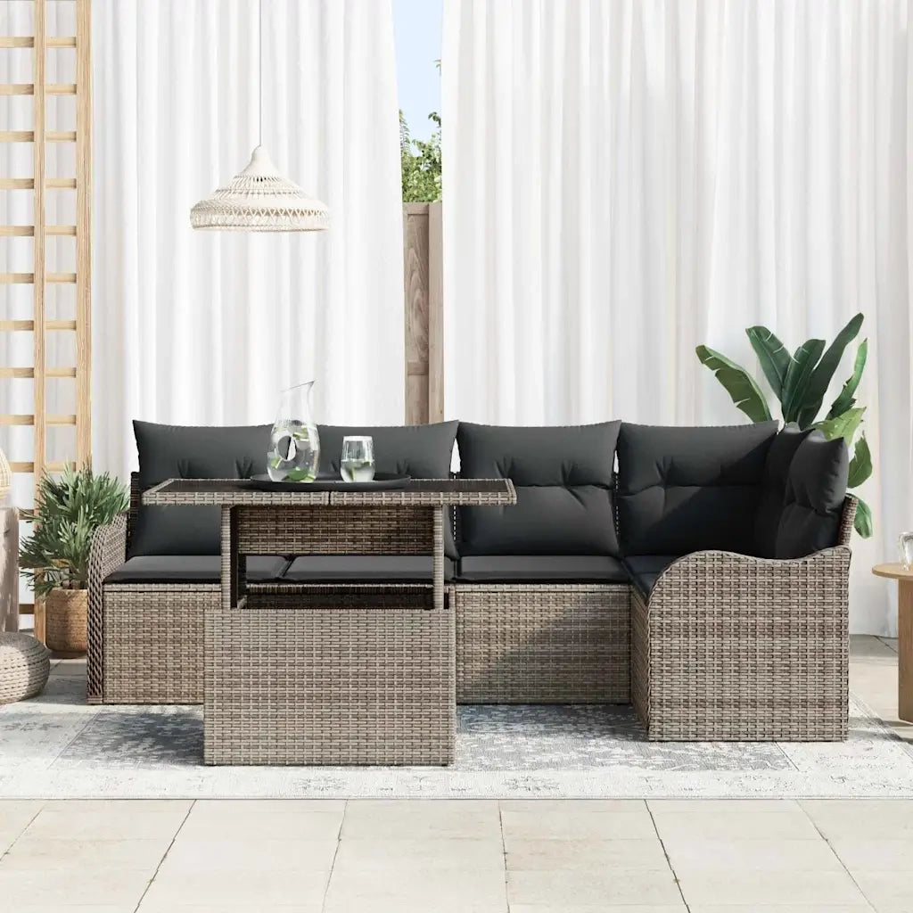 Set Divano da Giardino 6 pcs Grigio Rattan in Polipropilene