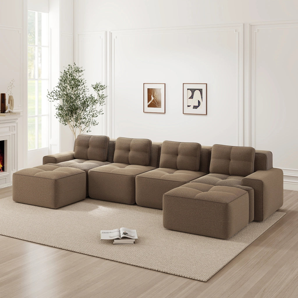 Divano Modulare 4 Posti con Chaise Longue ¨C Xylo ¨C Velluto a Coste, Marrone