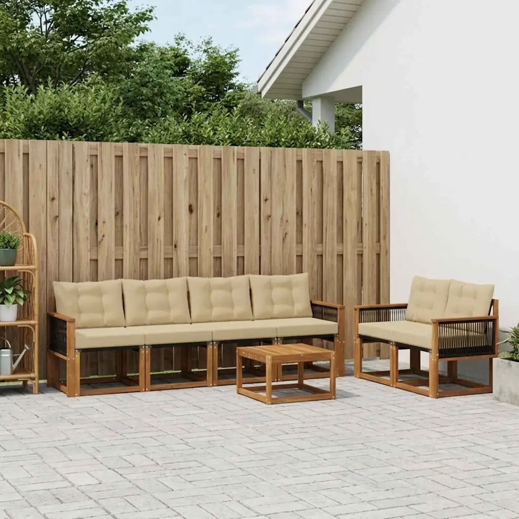 Set di divani da esterno con cuscino 7 pcs Naturale e Beige 3381793