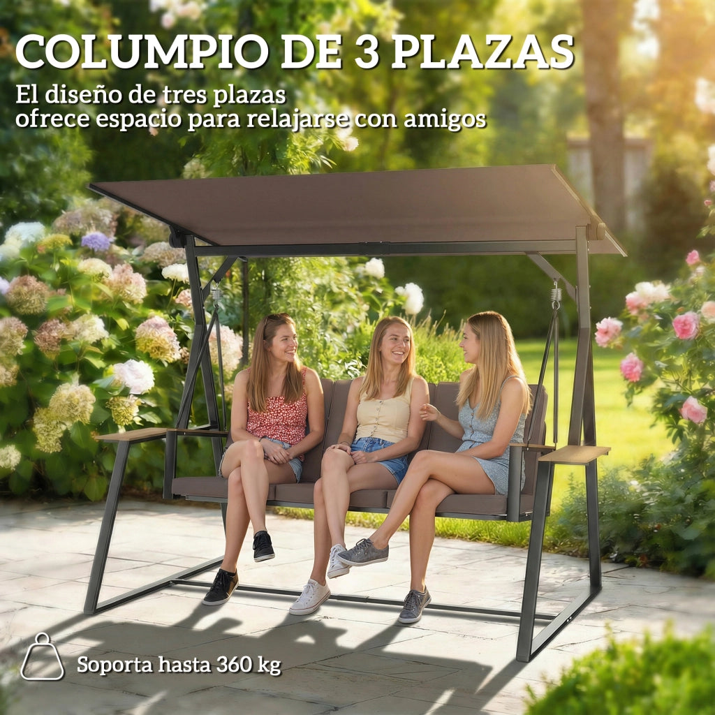 Dondolo da Giardino 3 Posti con Cuscini e Tetto ¨C zephmum ¨C Marrone