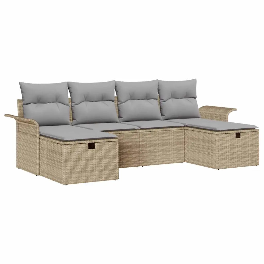 Set Divano da Giardino con cuscino 6 pcs Beige Poly Rattan 3360251