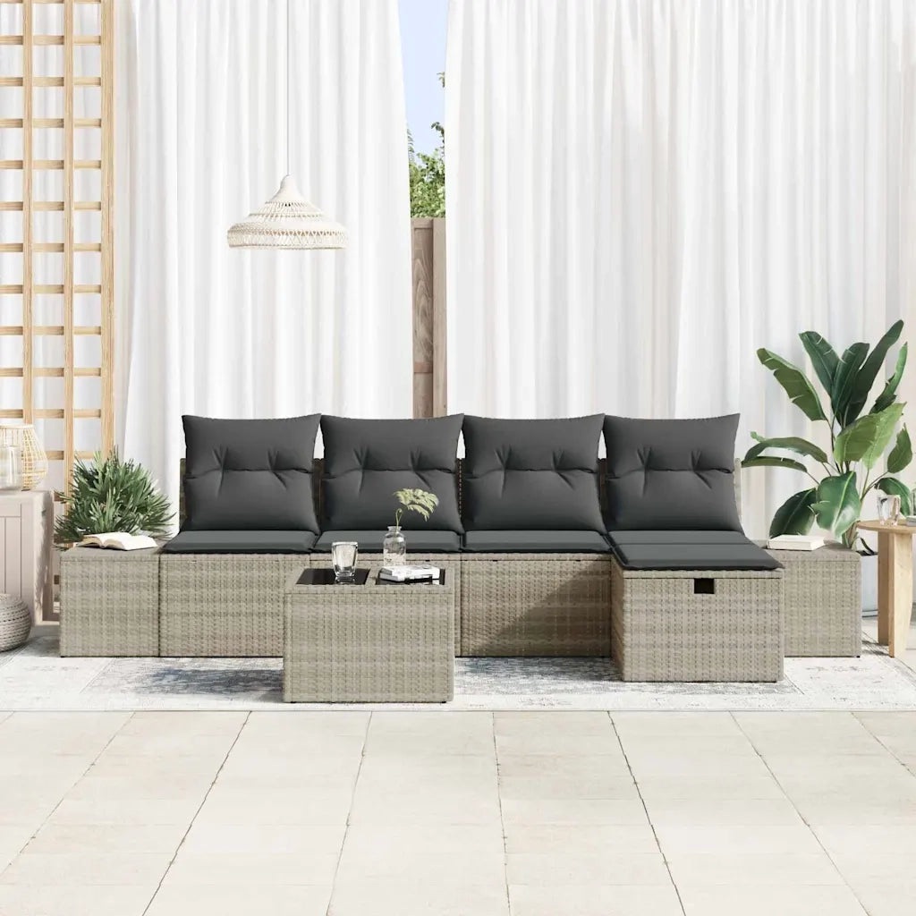 Set Divano da Giardino 6 pcs Grigio chiaro polyrattan