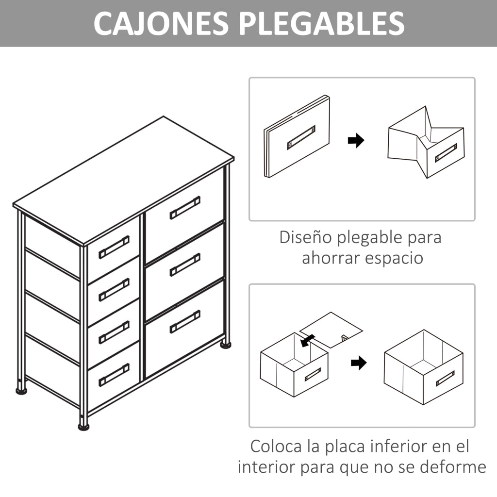 Cassettiera con 7 Cassetti in Tessuto ¨C zephmum ¨C Grigio 63.5x30x71 cm
