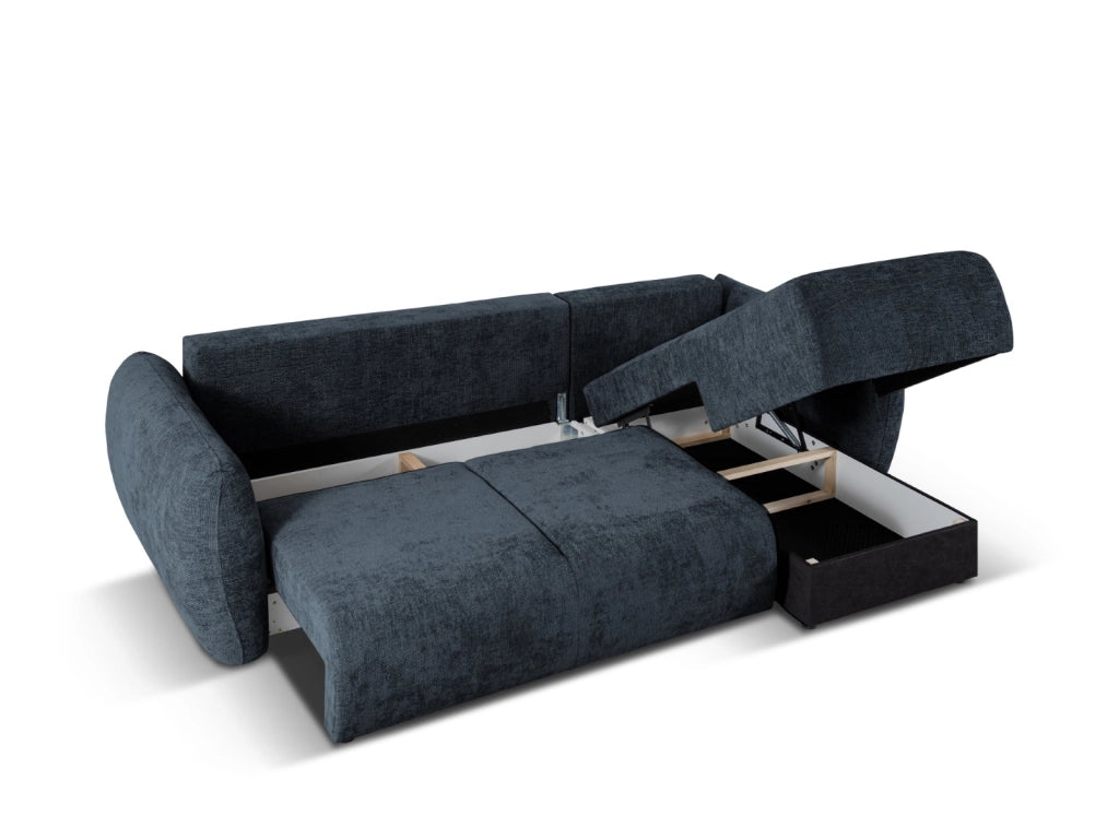 Cosmopolitan Design - Divano convertibile angolare destro con contenitore "Matera" 4 posti in ciniglia blu reale 