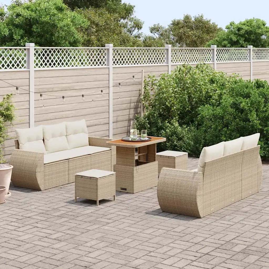 Set Divano da Giardino con cuscino 9 pcs Beige polyrattan 3361831