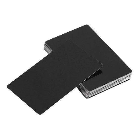 Carte Visite in Alluminio Lega - 50 Unità - Inciso Metallo - Sottile - Nero - Dimensioni Compresse 86x54x0,22 mm - Carte Metalliche