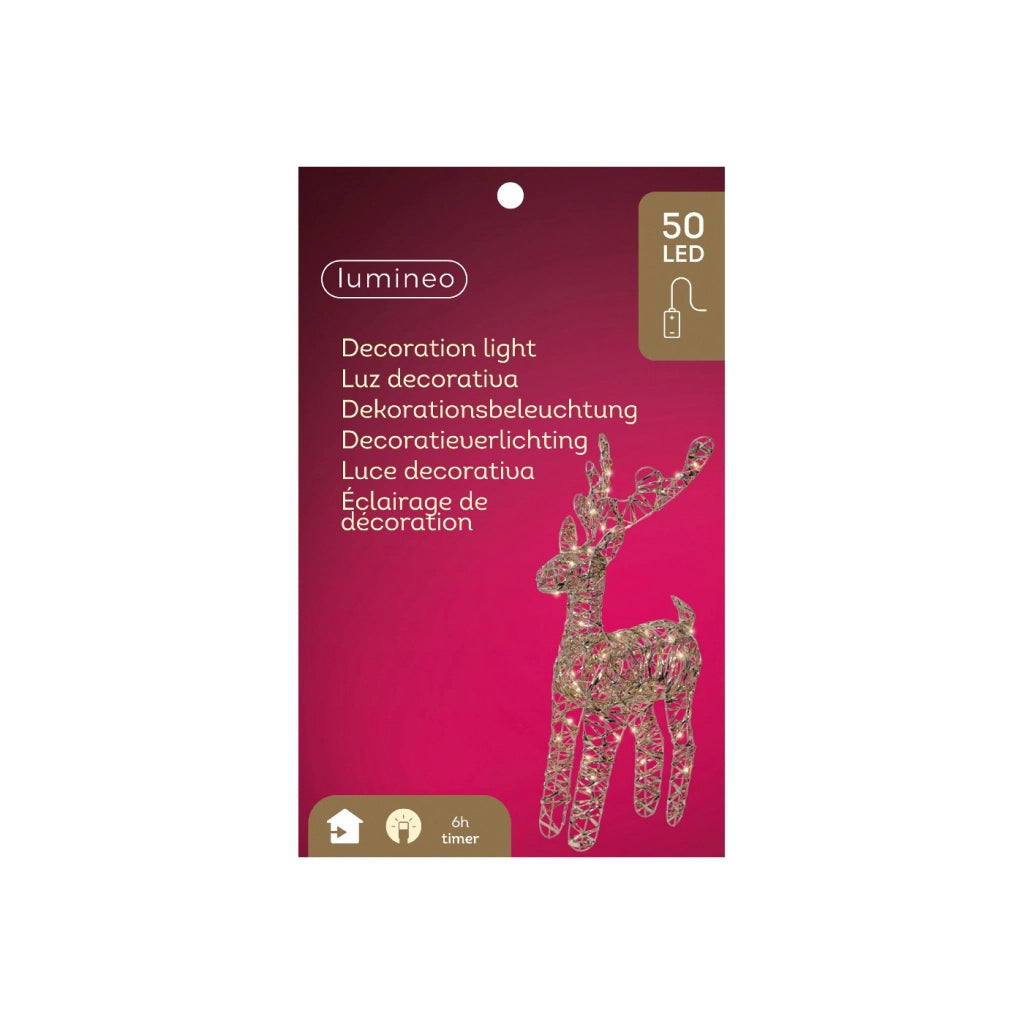 Renna Met Oro c/Luci LED bianco caldo 12x30x55cm
