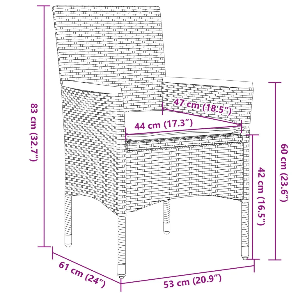Set da Pranzo da Giardino 3pz con Cuscini in Polyrattan e Vetro 3278723