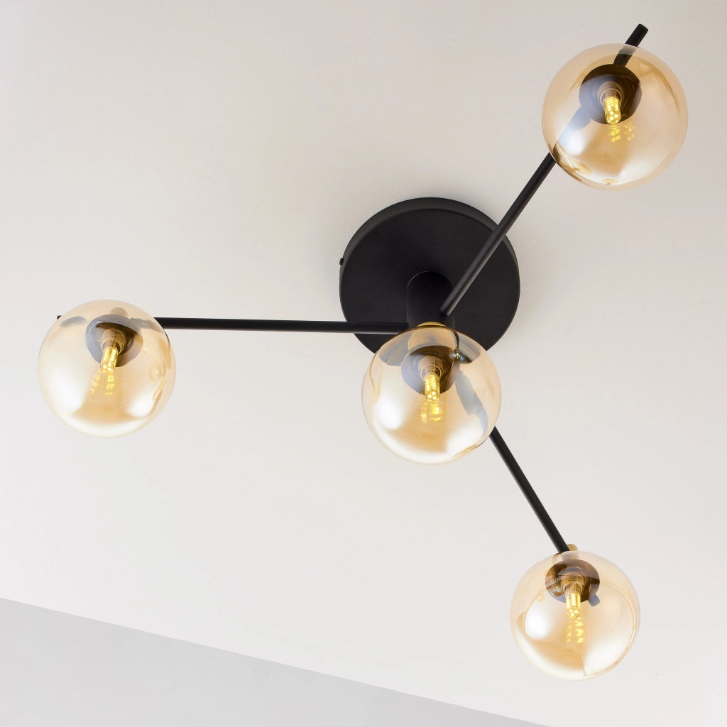 Plafoniera FIGARO Jupiter nero oro 4 sfere ambra G9