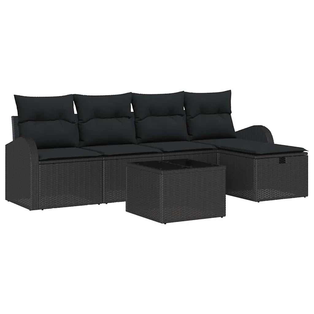 Set di divani con cuscino 6 pcs Nero polyrattan