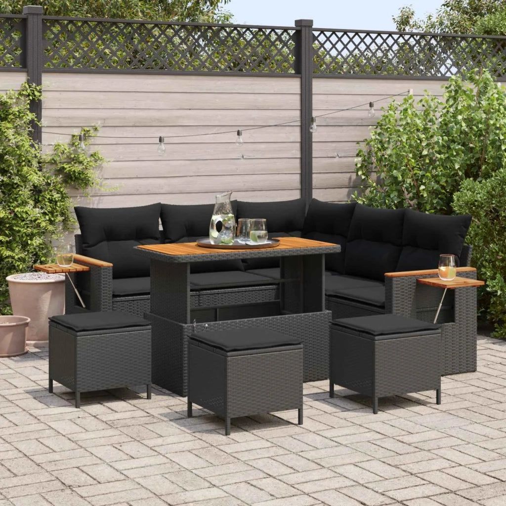 Set Divano da Giardino con cuscino 10 pcs Nero polyrattan 3365129