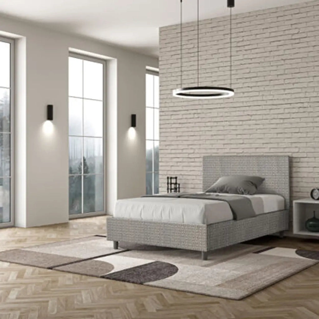 Letto una piazza e mezza con rete imbottito 120x210 tessuto Labirinto 2 grigio Adele