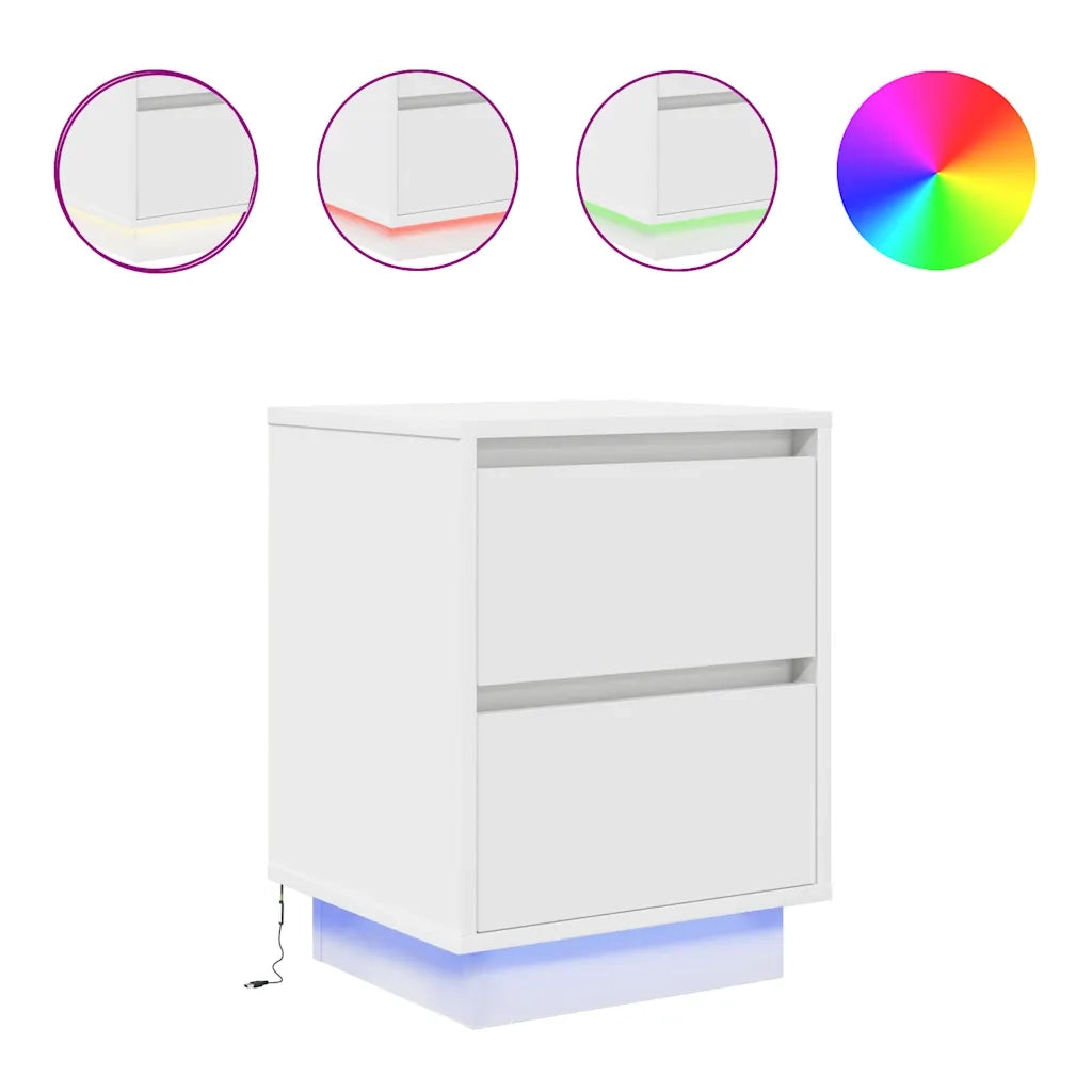 Comodini con Luci a LED 2 pz Bianco 38x34x50 cm 861284