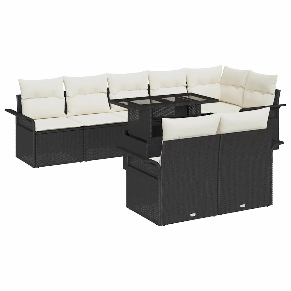 Set Divano da Giardino con cuscino 9 pcs Nero Poly Rattan